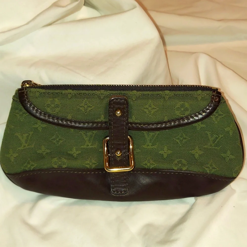 Authentic Rare Louis Vuitton Green Denim Zippered Coin Cosmetic Pouch!